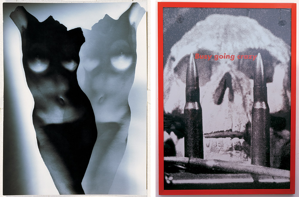 Left: Heinz Hajek-Halke, Black & White Nudes, ca. 1930, Silver print, 23.6 x 17.3 cm, Right: Barbara Kruger, Busy Going Crazy, 1988, Photograph, 180 x 130 cm