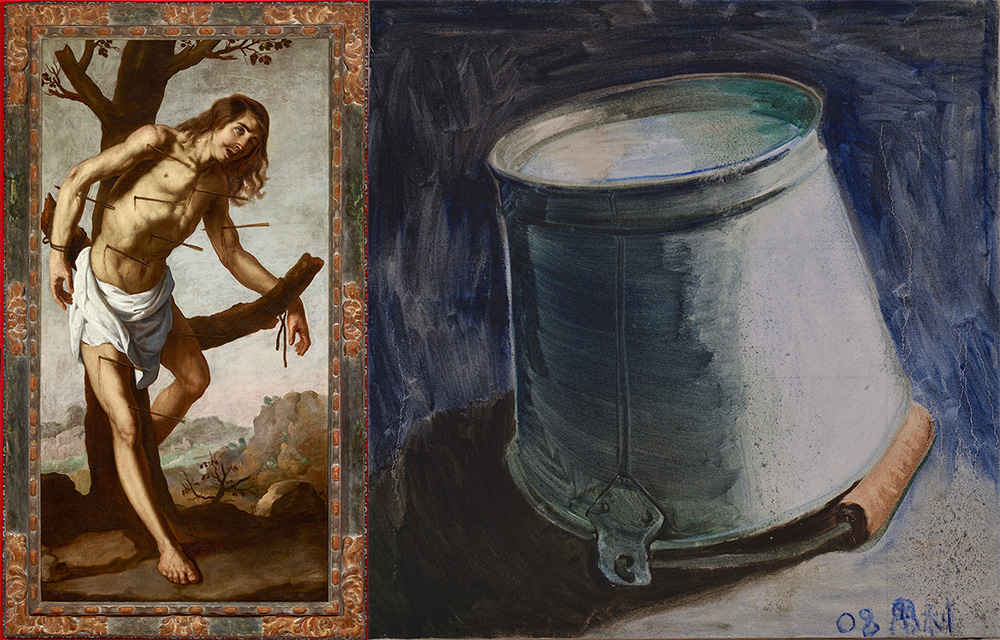 Left: Francisco de Zurbarán, The Martyrdom of Saint Sebastian, ca. 1650-55, Private Collection Musée national d'histoire et d'art Luxembourg. Right: Zhang Enli, Container II, 2008, Courtesy of the artist