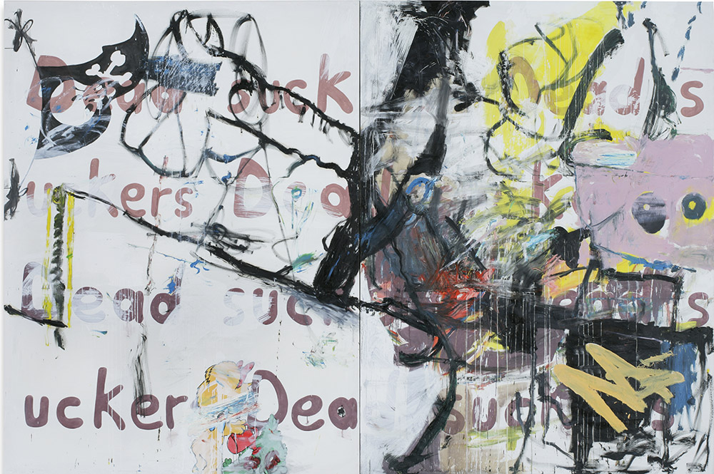 Michel Majerus, Mess, 1994, Oil and acrylic on cotton, 320 x 476 cm, 2 parts, each 320 x 238 cm, © Michel Majerus Estate, Photo: Jens Ziehe-Berlin, Courtesy Private Collection-Berlin