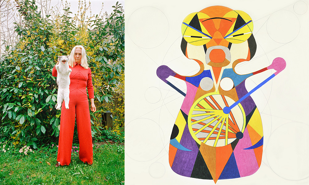 Left: Gerda Steiner & Jörg Lenzlinger, Gerda + Kassandra, Ostermontag 2002, Courtesy the artists and Museum Tinguely. Right: Gerda Steiner & Jörg Lenzlinger, Haltung, Zeichnung, 2014, Courtesy the artists and Museum Tinguely