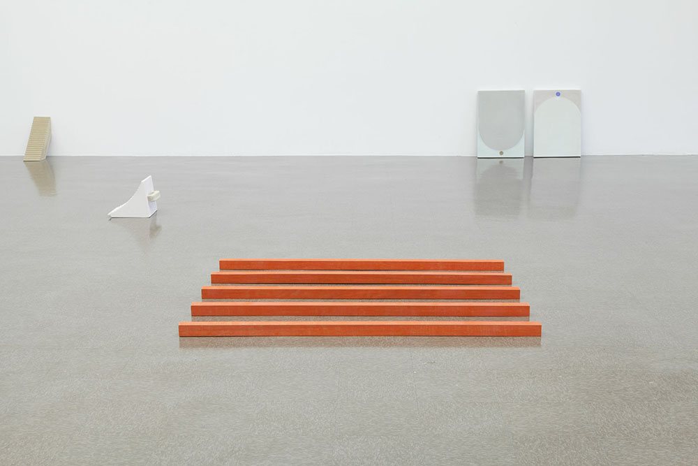 Gordon Hall, Brothers and Sisters, 2018, Dimensions variable with installation, Cast pigmented concrete, hand-dyed cotton, wood, hand-glazed tile mosaic, colored pencil, brick, and mortar, Courtesy the artist and David Zwirner Gallery