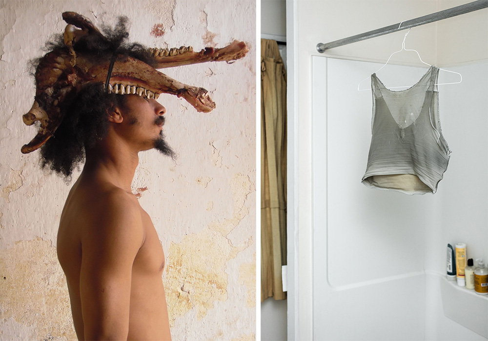Left: Paulo Nazareth, Sem título (detail), 2011, 22 x 29 cm, Inkjet print on paper, Courtesy the artist and David Zwirner Gallery. Right: Elle Pérez, Binder, 2015, 112.7 x 78.7 cm, Archival pigment print, Courtesy the artist and David Zwirner Gallery
