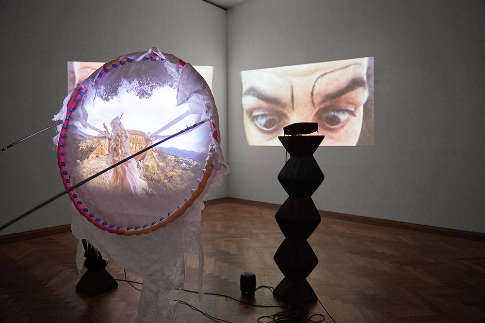 Raphaela Vogel, Installation view, Ultranackt, view on Fruit of the Hoop, 2018, Kunsthalle Basel 2018. Photo: Philipp Hänger / Kunsthalle Basel