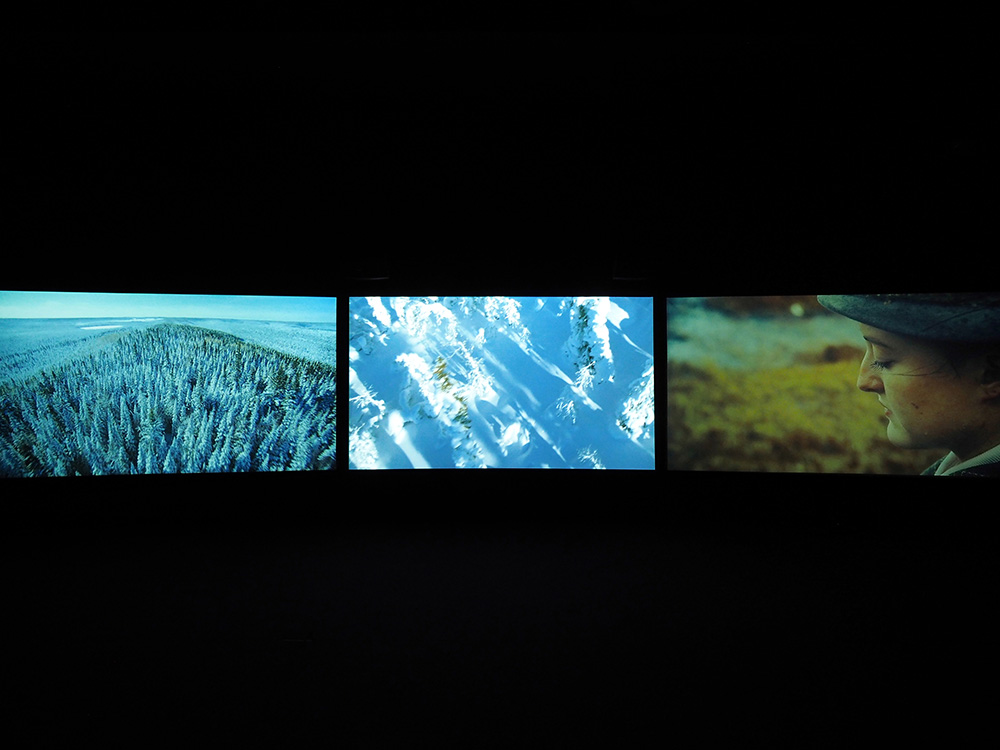 John Akomfrah, Vertigo Sea, 2015 (installation view). Three-channel HD video installation, 7.1 sound, color; 48:30 min, © Smoking Dogs Films, Courtesy Lisson Gallery