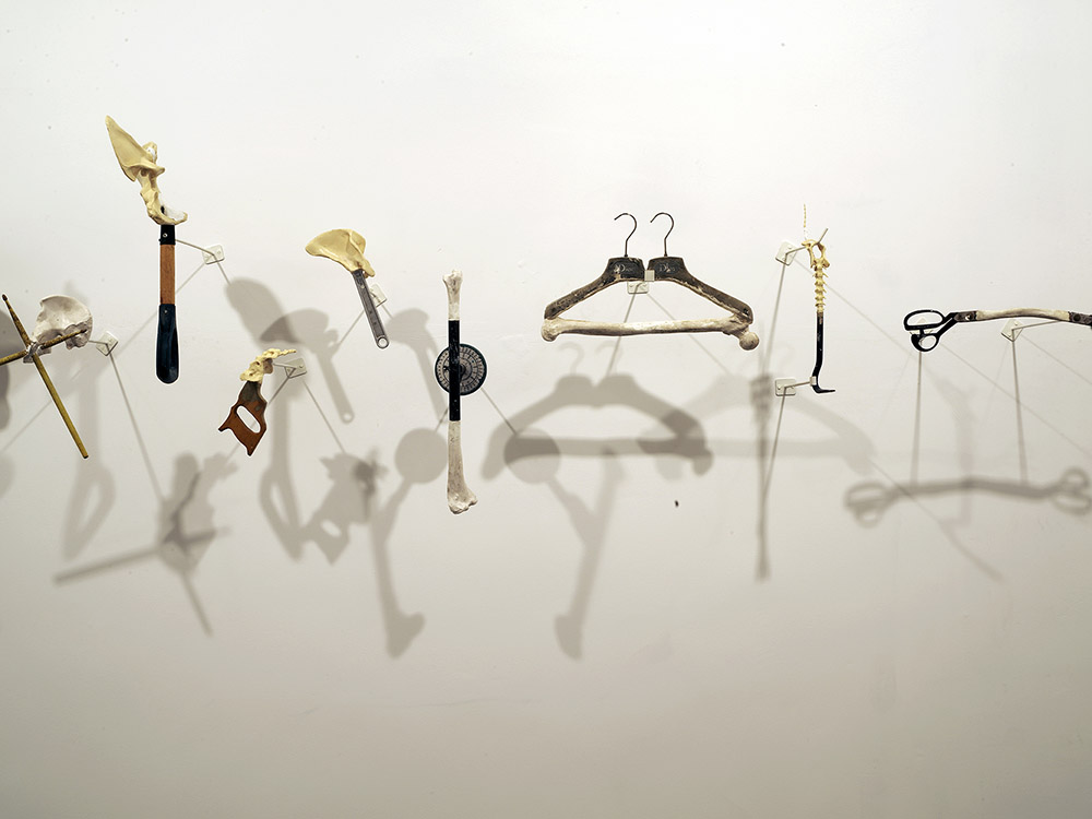 Lin Tianmiao, Loss and Gain (Detail), 2014, Polyurea resin, found objects, stainless steel bracket, Dimensions variable, Installation view at Rockbund Art Museum-Shanghai, © Lin Tianmiao, Courtesy Rockbund Art Museum-Shanghai