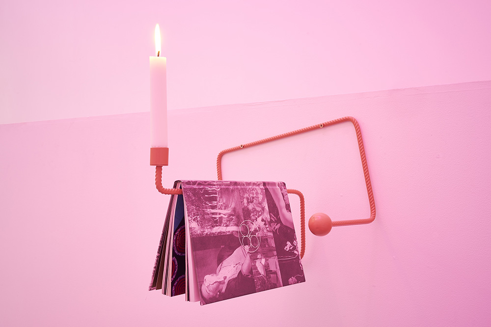 Richard Healy, Queer Spirits, 2016, Powder-coated steel with book, wax candle, 26 × 34 × 38 cm, Courtesy of the artist and Tenderpixel-London, Photo: Original&theCopy