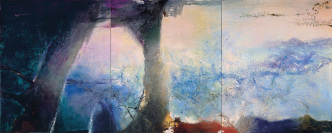 Zao Wou-Ki, Hommage à Claude Monet , February-June 91 - Triptych, 1991, Oil on canvas, 194 x 483 cm, Private Collection Photo: Jean-Louis Losi, © Zao Wou-Ki, ADAGP-Paris, 2018, Courtesy Musée d’Art Moderne de la Ville de Paris