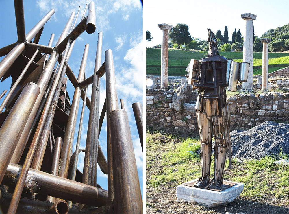 Left: Giorgos Houliaras, Archangellos (detail), Courtesy George Zongolopoulos Foundation & Society of Messenian Archaeological Studies. Right: Giorgos Houliaras, Prometheus, Courtesy George Zongolopoulos Foundation & Society of Messenian Archaeological Studies