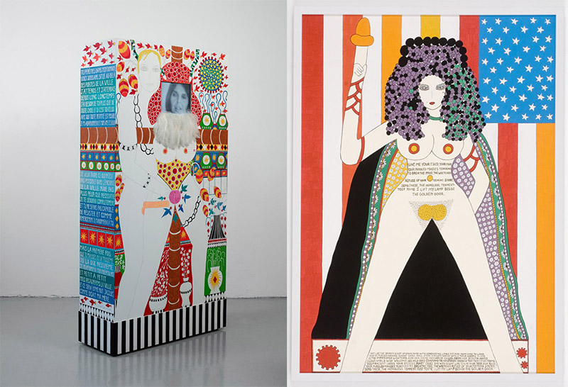 Left: Dorothy Iannone, I Was Thinking of You III, 1975/2006, © Photo Marc Domage, Courtesy Air de Paris-Paris. Right: Dorothy Iannone, Ms Liberty, 1977/2007, © Photo Marc Domage. Private Collection, Courtesy Air de Paris-Paris