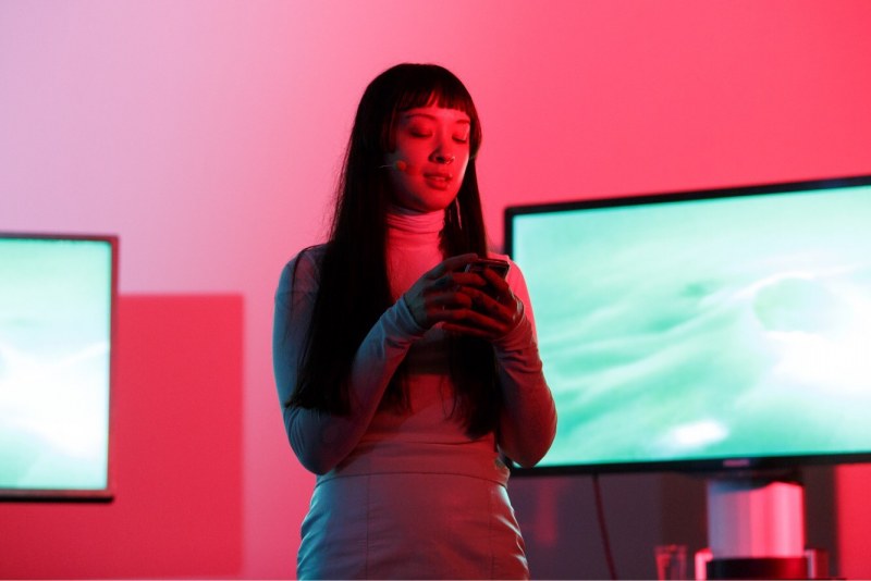 Victoria Sin performing in collaboration with Auto Italia South East at Open Codes, 2017, ZKM-Karlsruhe, Courtesy ZKM. Photo: Felix Grünschloß