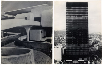 Left: Administration Building, Jeju National University, 1965, Photograph of Kimchungup Architecture Museum Collection, Courtesy National Museum of Modern and Contemporary Art-Korea. Right: Samil Building, 1969, Photograph of Kimchungup Architecture Museum Collection, Courtesy National Museum of Modern and Contemporary Art-Korea