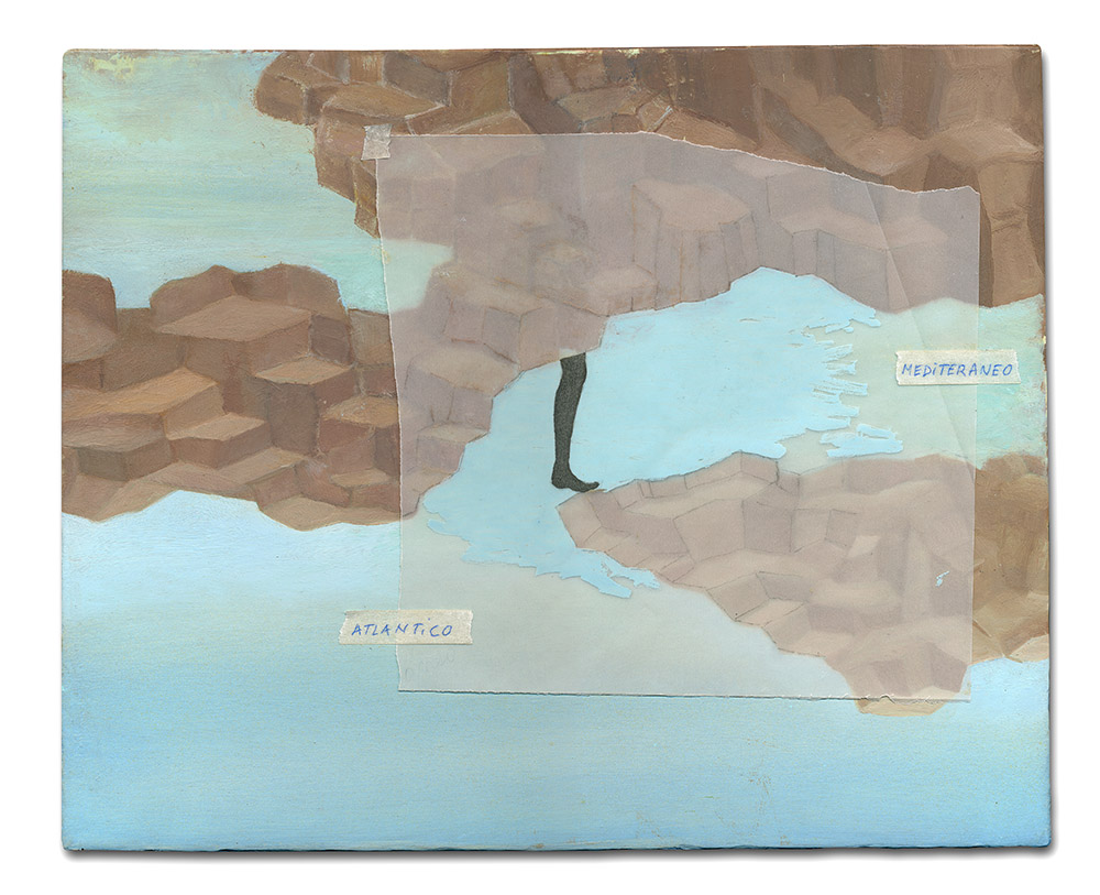 Francis Alÿs, Untitled(Study for Bridge-Puente), Oil and encaustic on canvas on wood and pencil on tracing paper and masking tape, 28.7 x 35.2 x 2 cm, © Francis Alÿs, Courtesy the artist and Art Sonje Center