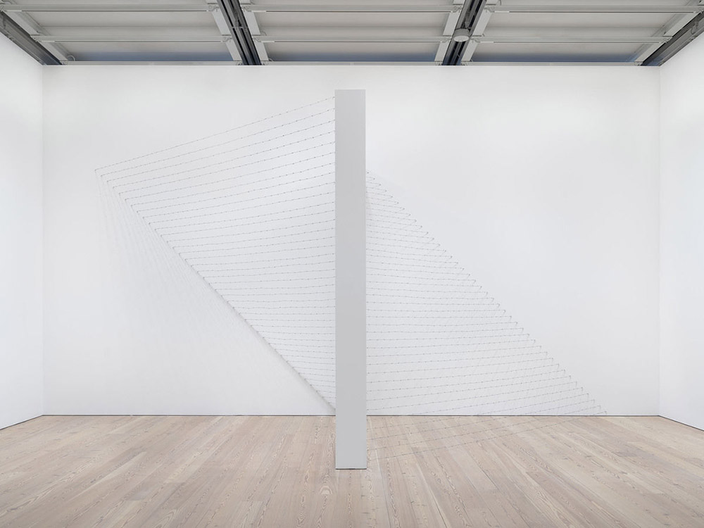 Melvin Edwards, Pyramid Up and Down Pyramid, 1969 (re-fabricated 2017) (installation view, Whitney Museum of American Art), Barbed wire, dimensions in situ, Whitney Museum of American Art, New York; purchase with funds from the Painting and Sculpture Committee. Photo: Ron Amstutz