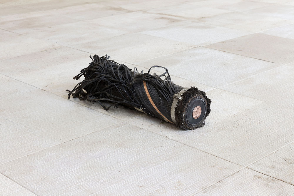 Nina Canell, Brief Syllable (Floppy), 2017, Subsea umbilical cable, Installation view Nordic Pavilion Venice Biennale, Dimensions variable, Photo: Andrea Rossetti, Courtesy Galerie Barbara Wien and Daniel Marzona