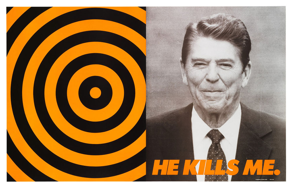 Donald Moffett, He Kills Me, 1987, Offset lithograph, 59.7 × 95.3 cm, Whitney Museum of American Art, New York; gift of David W. Kiehl in memory of artists and artworkers who died of AIDS 2012.160, © Donald Moffett