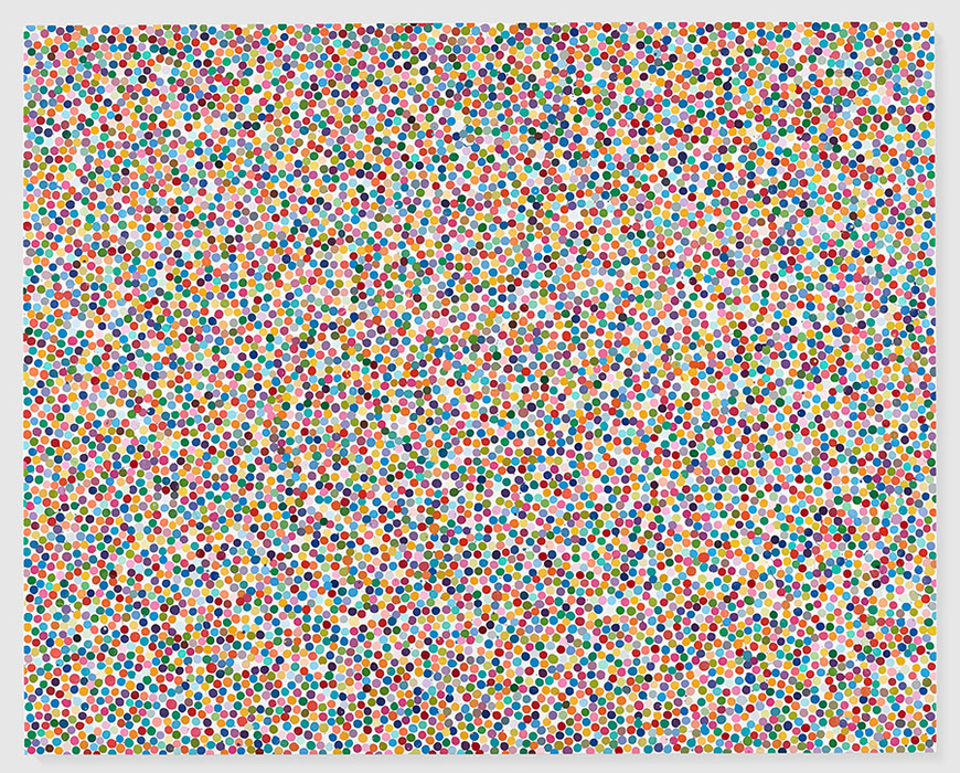Damien Hirst, Process Green, 2016, Household gloss on canvas,167.6 × 195.6 cm, © Damien Hirst and Science Ltd. All rights reserved, DACS 2018, Gagosian Archive