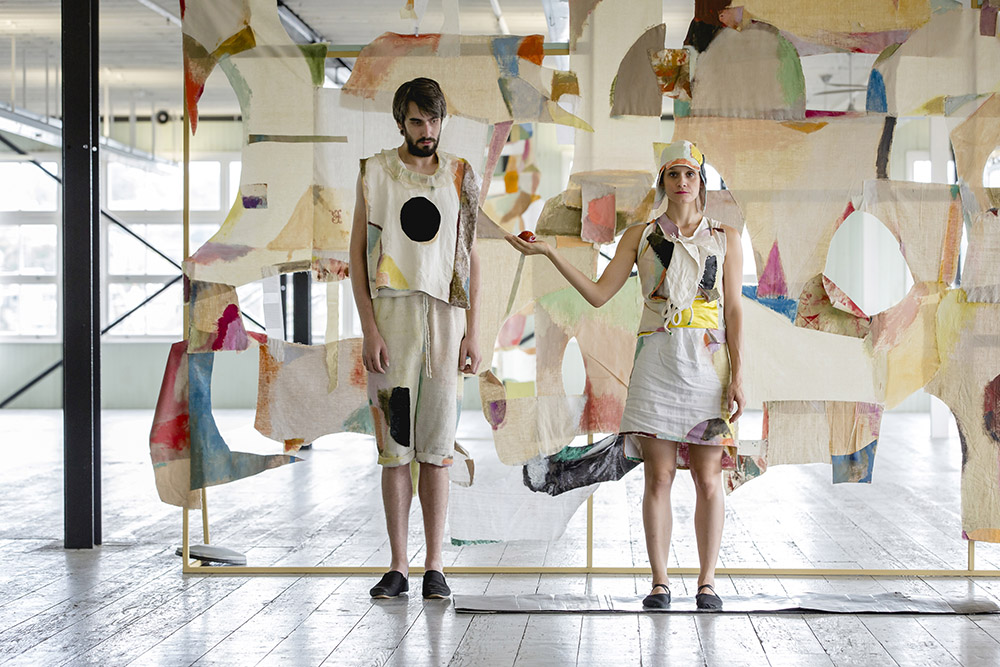 Alexis Teplin, The Politics of Fragmentation, 2016, Oil & pigment on linen, metis linen, velvet and canvas, 284 × 426 cm, Installation view: Arch (The Politics of Fragmentation), 20th Biennale of Sydney, 2016, Courtesy of the artist and Mary Mary-Glasgow
