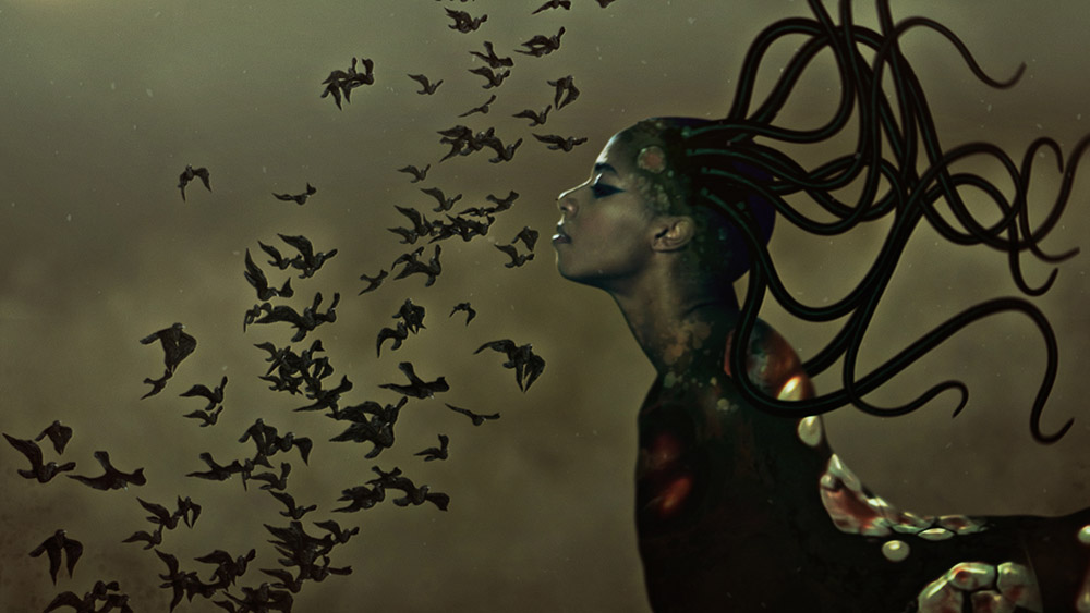 Wangechi Mutu, The End of eating Everything (Videostill), 2013, Animated color video with sound, 8 minutes, 10 second loop, © Wangechi Mutu, Courtesy the artist and Gladstone Gallery-New York/Brussels