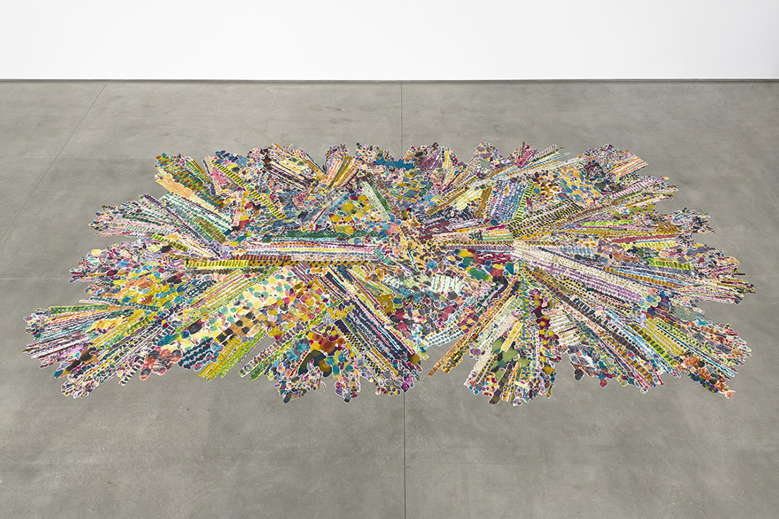Polly Apfelbaum, Bring Back the Funk, 2005 - 2012, crushed stretch synthetic velvet and dye, dimensions variable: 370.8 x 716.3 cm, © Polly Apfelbaum, Courtesy the artist and David Kordansky Gallery