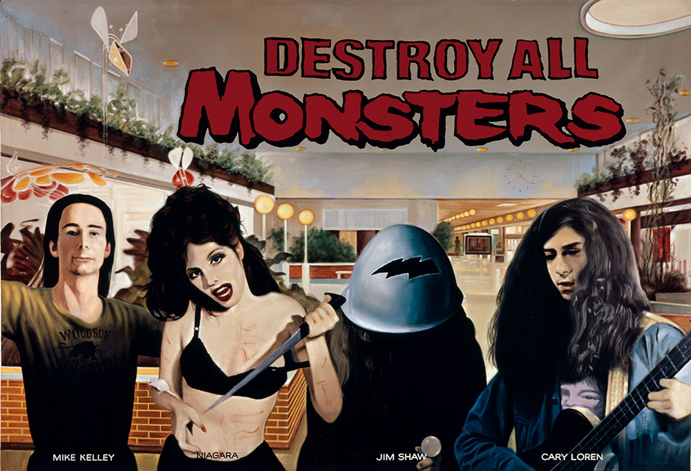 The Destroy All Monsters Collective (Mike Kelley, Cary Loren, Jim Shaw), Mall Culture, 2000, Acrylic on canvas, 243.8 x 350.5 cm, 1 of 4 murals that comprise the installation, Strange Früt: Rock Apocrypha, 2000, Photo: Fredrik Nilsen, © Mike Kelley Foundation for the Arts. All Rights Reserved/VAGA at ARS-NY, Courtesy the Foundation and Hauser & Wirth