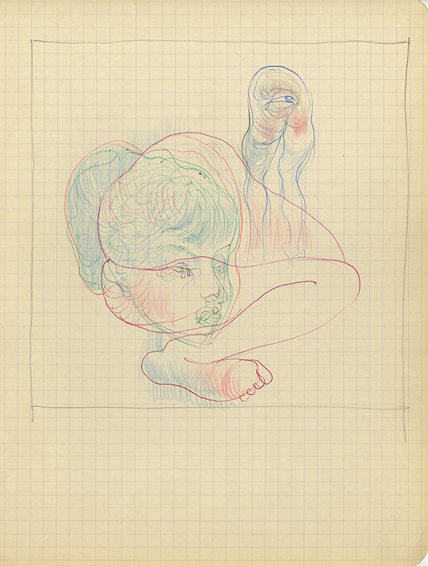 Hans Bellmer, Etude préparatoire au Portrait d'Unica avec l'oeil-sexe, c. 1961, © 2018 Artists Rights Society (ARS)-New York / ADAGP-Paris, Courtesy Galerie 1900-2000 and David Zwirner