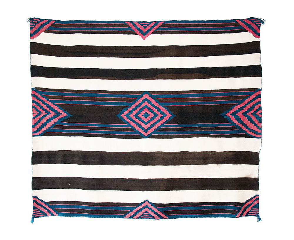 A Classic Third Phase Chief’s Blanket, Navajo, circa 1850 , 60” long by 69” wide , Photo: Joshua Baer, ©2018 Joshua Baer & Company-Santa Fe, All rights reserved