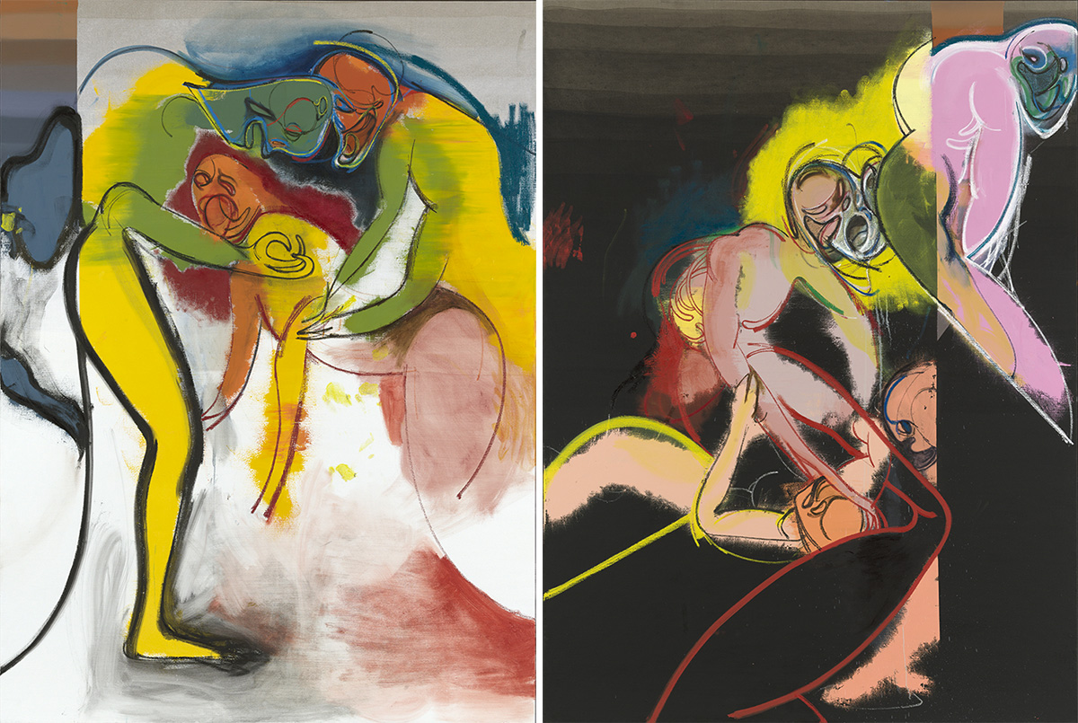 Left: Daniel Richter, I should have known better, 2018, Oil on canvas, 230 x 170 cm, © Daniel Richter, London 2018. Photo: Jochen Littkemann, Courtesy Galerie Thaddaeus Ropac London/Paris/Salzburg. Right: Daniel Richter, They thenmen took over then, 2018, Oil on canvas, 230 x 170 cm, © Daniel Richter, London 2018. Photo: Jochen Littkemann, Courtesy Galerie Thaddaeus Ropac London/Paris/Salzburg