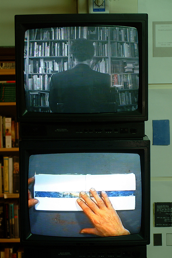 Kyrillos Sarris, Readings, 2000, Video installation, 2 videos, duration 34'55', a) black and white with sound, b) colour with sound, Donated by the artist, 2012, Inv .No. 856/12