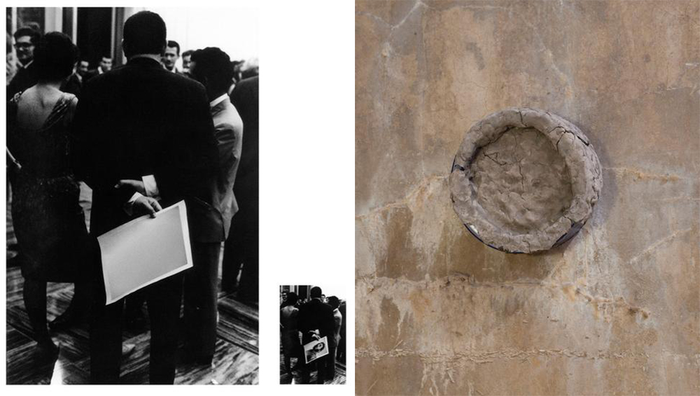 Reynier Leyva Novo, From the Happy Day Series, 2016, Ultrachrome imprint, Baryta paper, 86.3 x 58 cm and 10 x 6.6 cm, ed 2/3, © Reynier Leyva Novo, Courtesy the artist and Green Art Gallery. Right: Jenny Feal, The weight that counts, 2015, Clock, clay, 30 x 6 cm, © Jenny Feal, Courtesy the artist and Green Art Gallery