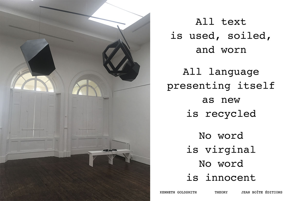 Left: Jeremy Millar, Melancholy Mobile, 2017, in The Other Dark, Sirius Art Centre-Cobh, 2017, Courtesy the artist. Right: Page de Theory, Jean Boîte Édition-Paris, 2015, Courtesy Jean Boîte Édition-Paris
