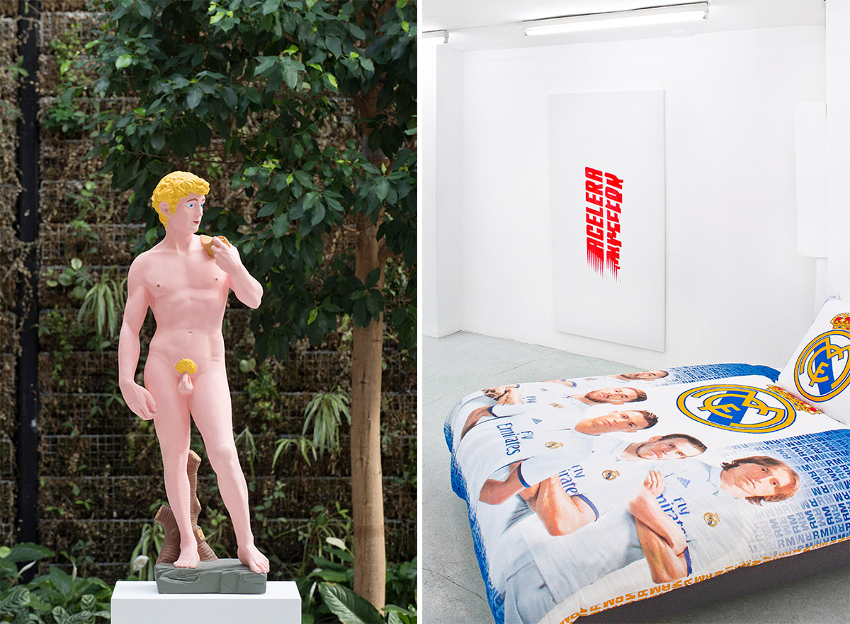 Left: Hans-Peter Feldmann, David, 2009, Courtesy de the artist and Lab’Bel-Paris, Photo: © Martin Argyroglo. Right: Pepo Salazar, exhibition view: Random Ramadan Ding Dong, Galerie Joseph Tang-Paris, 2017, Courtesy the artist and Galerie Joseph Tang-Paris, Photo: © Aurélien Mole