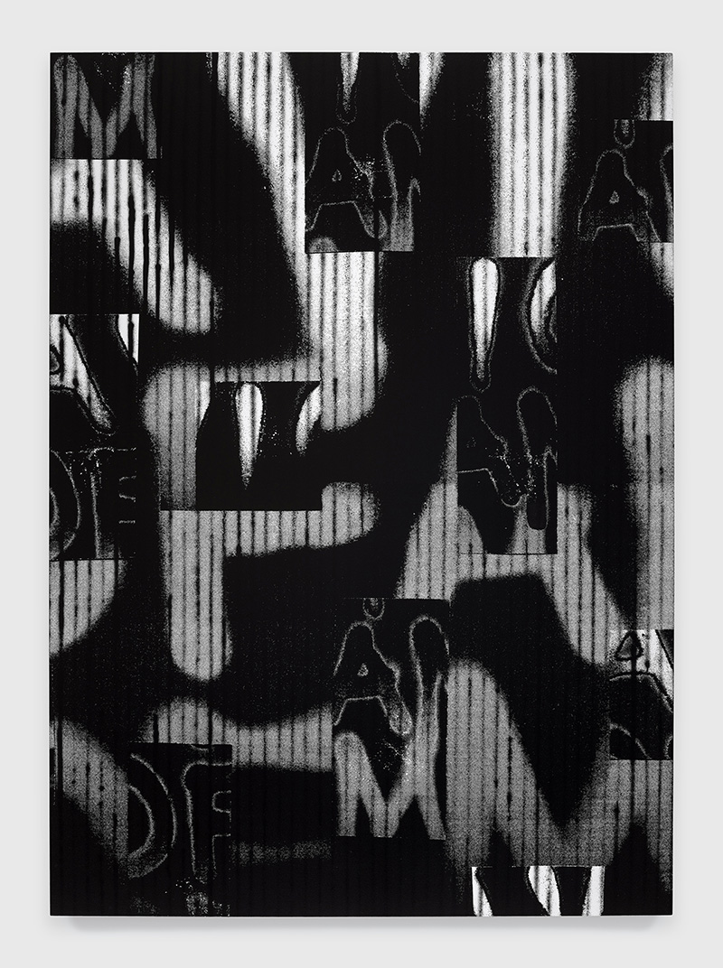 Adam Pendleton, Untitled (A Victim of American Democracy), 2018, Silkscreen ink and spray paint on canvas, 243.84 × 175.26 cm, © Adam Pendleton, Courtesy Pace Gallery