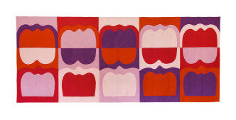 Ilona Keserü, Wall-Hanging with Tombstone Forms (Tapestry), 1969, Stitching on chemically dyed linen, 157.5 × 374 cm, The Metropolitan Museum of Art Collection, Purchase, The Modern Circle Gift, 2017, Accession Number: 2017.300