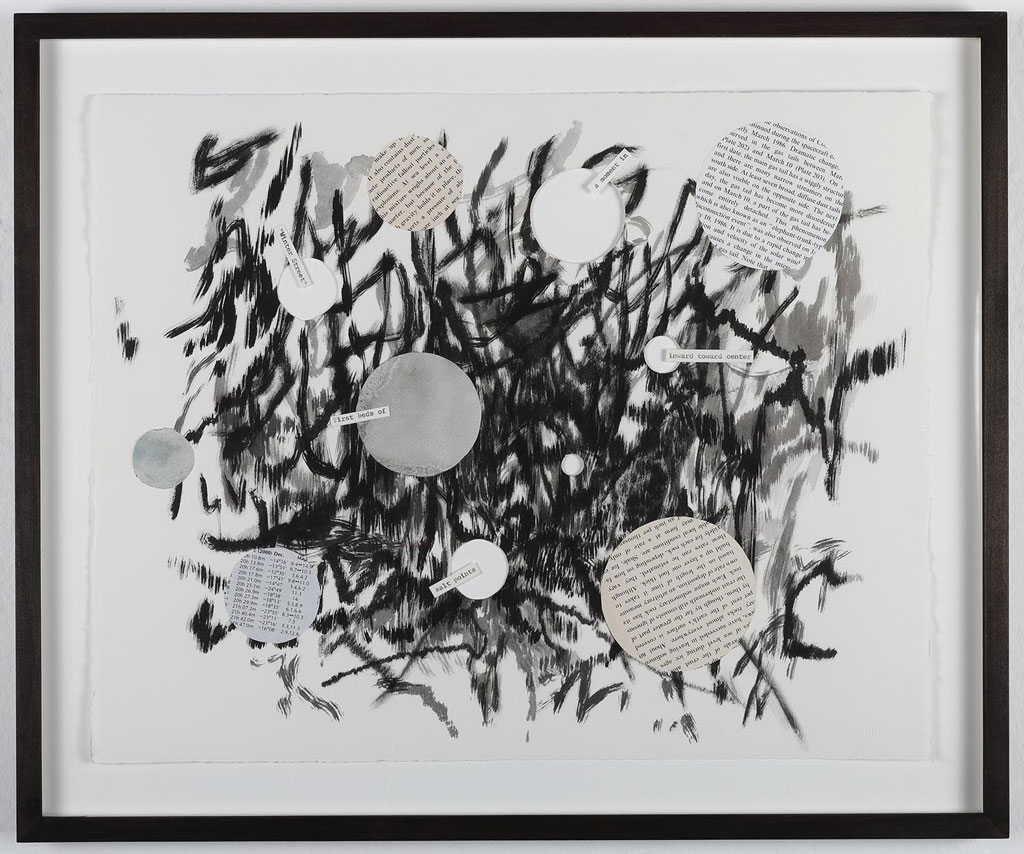 Julie Mehretu and Jessica Rankin, Janus Suite V, 2016, Ink, acrylic and collage on canvas, 41,28 x 51,44 cm, © Julie Mehretu and Jessica Rankin, Courtesy the artists and Carlier|Gebauer Gallery