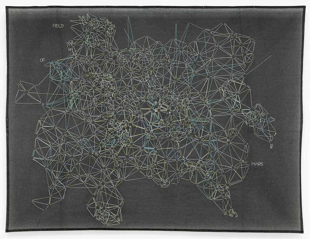 Jessica Rankin, Field of Mars, 2016, Embroidery on organdy, 131,5 x 172,3 cm, © Jessica Rankin, Courtesy the artist and Carlier|Gebauer Gallery