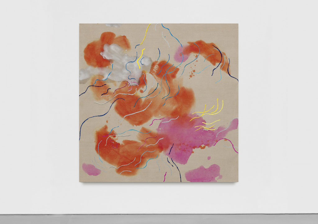 Jessica Rankin, Splendid with Teats, 2018, Linen with embroidery and paint, 152,4 x 152,4 x 3,8 cm, © Jessica Rankin, Courtesy the artist and Carlier|Gebauer Gallery