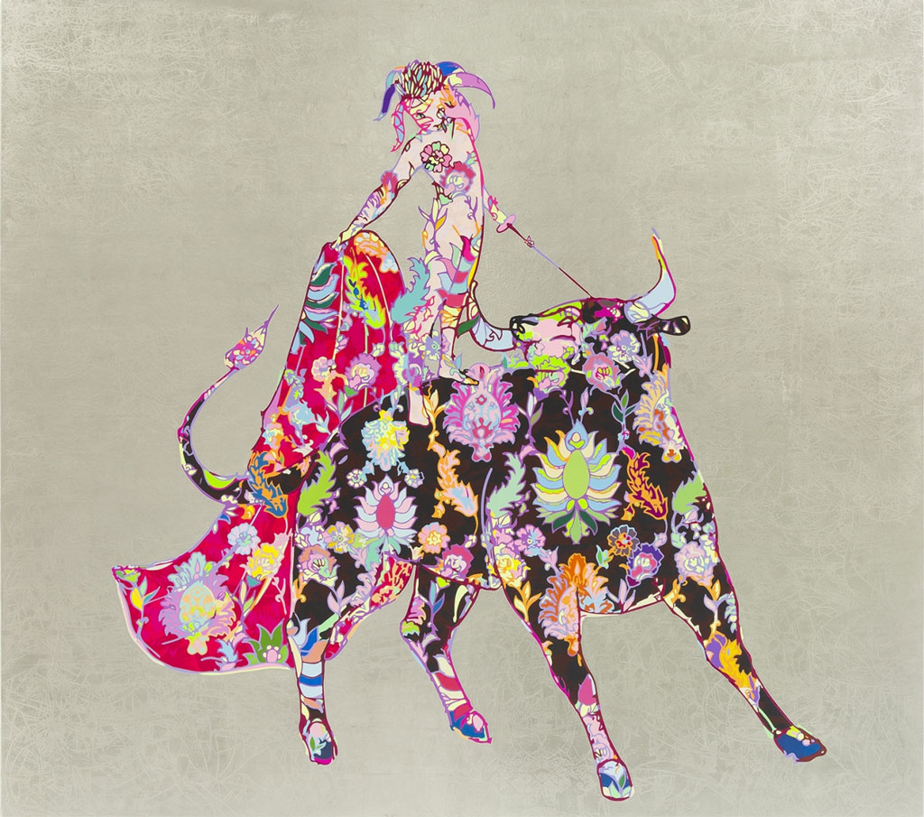 Soraya Sharghi, Standing Victoriously, 2019, Acrylic and gold leaf on canvas, 89.70 x 157.48 cm, © Soraya Sharghi, Courtesy the artist and Leila Heller Gallery
