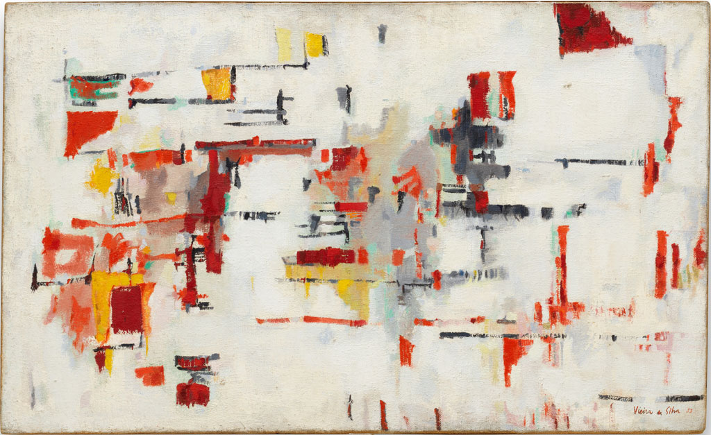 Maria Helena Vieira da Silva, Painting, 1953, Oil on burlap, 76.5 x 125.1 cm, Solomon R. Guggenheim Museum, New York 53.1375, © 2019 Artists Rights Society (ARS), New York / ADAGP, Paris