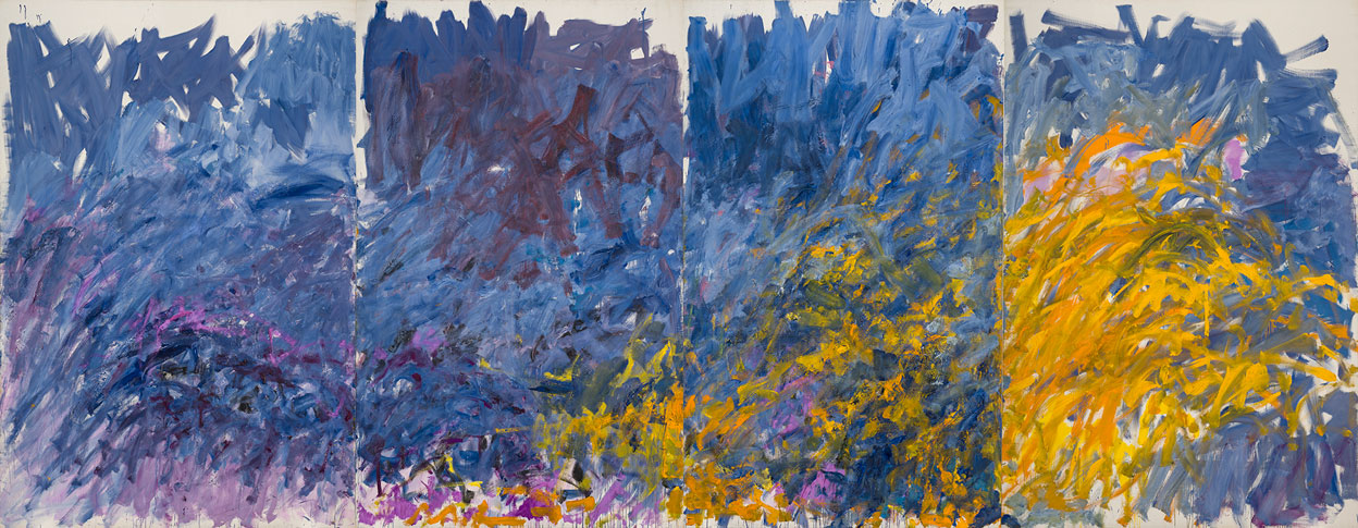 Joan Mitchell, Edrita Fried, 1981, Oil on canvas in four (4) parts, 295.3 x 761 cm, © Estate of Joan Mitchell, Collection of the Joan Mitchell Foundation, New York, Courtesy David Zwirner