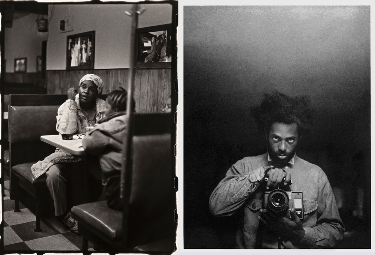 Left: Ming Smith, Lady and Child (From The August Wilson Series), ca 1993, © Ming Smith. Right: Arthur Jafa, Monster, 1988, © Arthur Jafa, Courtesy the artist and Gavin Brown’s enterprise-New York/Rome