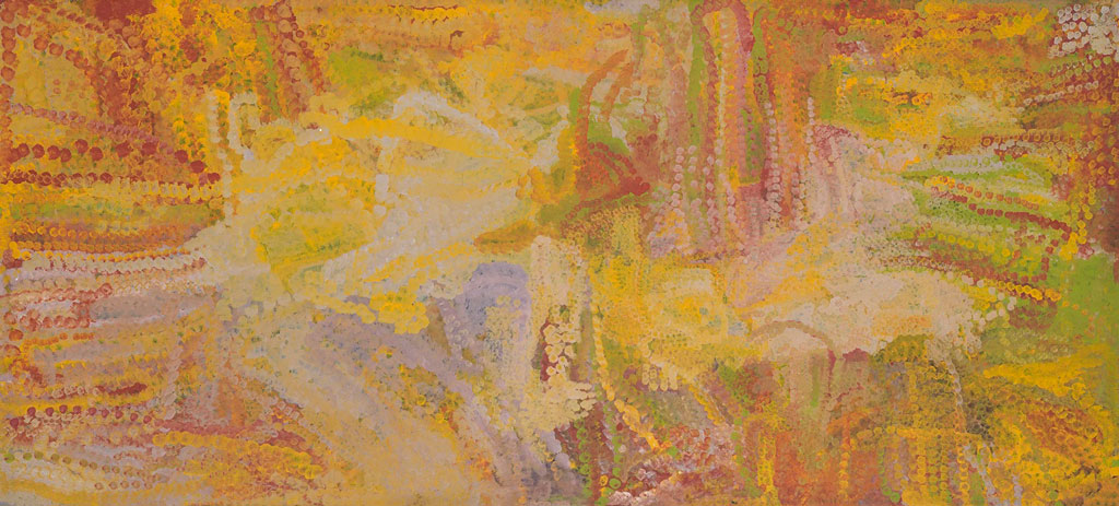 Emily Kame Kngwarreye, Merne Akngerre, 1992, Synthetic polymer paint on linen, 303.5 x 136.5 x 2.5 cm, © Emily Kame Kngwarreye / Copyright Agency. Licensed by Artists Rights Society (ARS), New York, 2019, Photo: Rob McKeever, Courtesy Gagosian