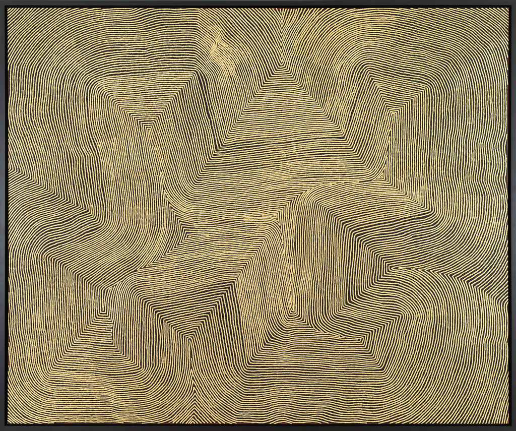 Warlimpirrnga Tjapaltjarri, Untitled, 2013, Synthetic polymer paint on linen, 151.9 x 183 cm, © Warlimpirrnga Tjapaltjarri, © Copyright Agency. Licensed by Artists Rights Society (ARS), New York, 2019, Photo: Rob McKeever, Courtesy Gagosian