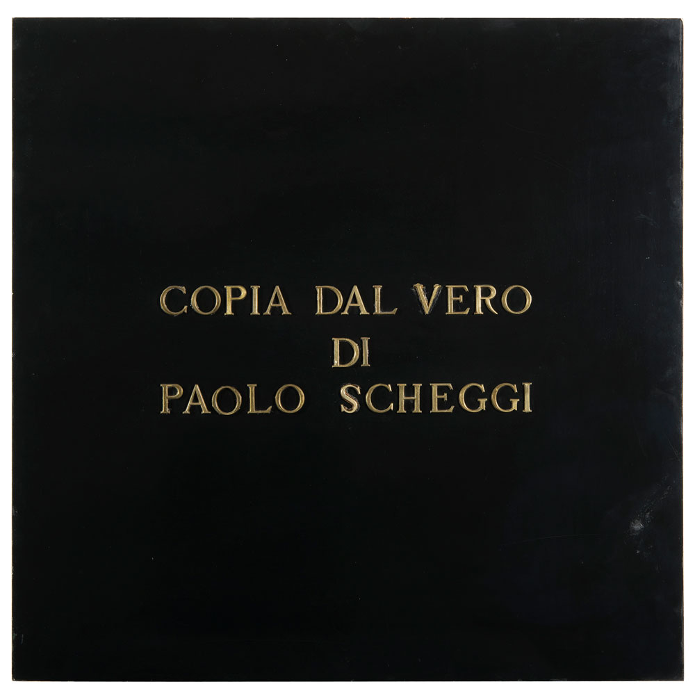 Paolo Scheggi, Copy from Life by Paolo Scheggi, 1970, Bronzed text on formica-covered wood, 62 × 63 × 2 cm, Franca and Cosima Scheggi Collection-Milan