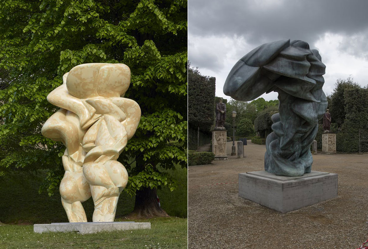 Left & Right: Exhibition view, Tony Cragg at Boboli Gardens, Giardino di Boboli, Florence, Courtesy the artist and Le Gallerie Degli Uffizi