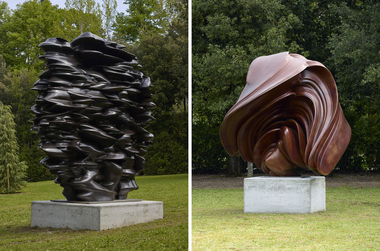 Left & Right: Exhibition view, Tony Cragg at Boboli Gardens, Giardino di Boboli, Florence, Courtesy the artist and Le Gallerie Degli Uffizi