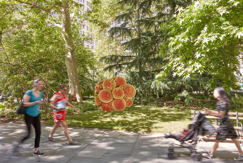 Katja Novitskova, Earth Potential (CRISPR embryo), 2017, Sculpture, From her solo exhibition: Earth Potential for Public Art Fund, NYC, 2017, Photo: Hans-Georg Gaul, Courtesy of the artist, Greene Naftali gallery-NYC