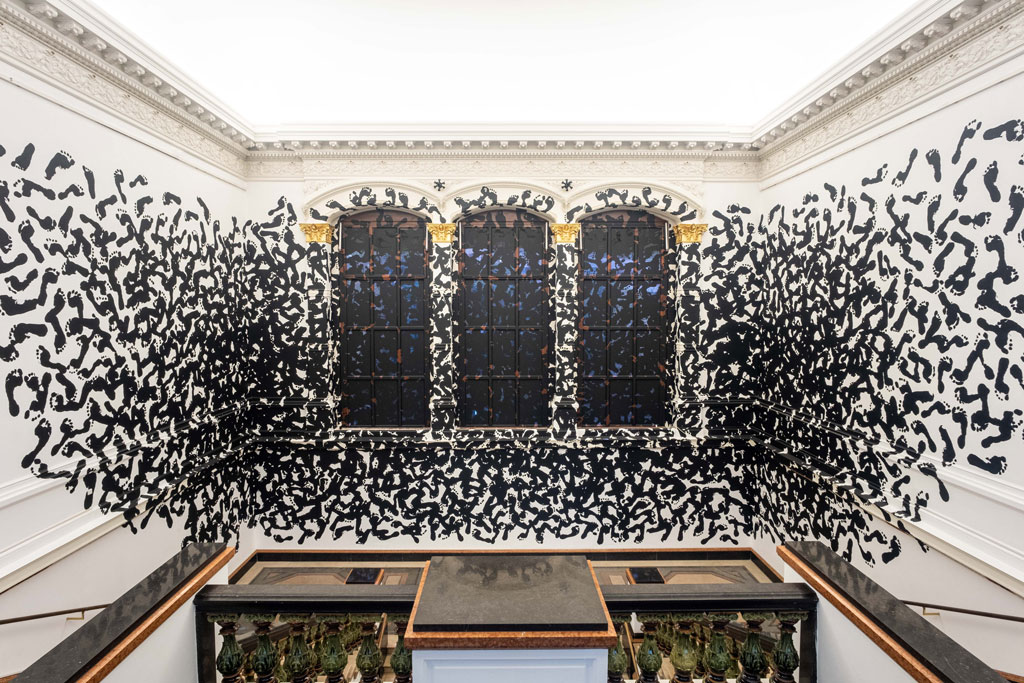 Regina Silveira, Intro 2 (Irruption Series), 2019, Digital image, cut vinyl, dimensions variable, Installation view of: Walking Through Walls, Gropius Bau-Berlin, 2019, Photo: Mathias Völzke, Courtesy: the artist