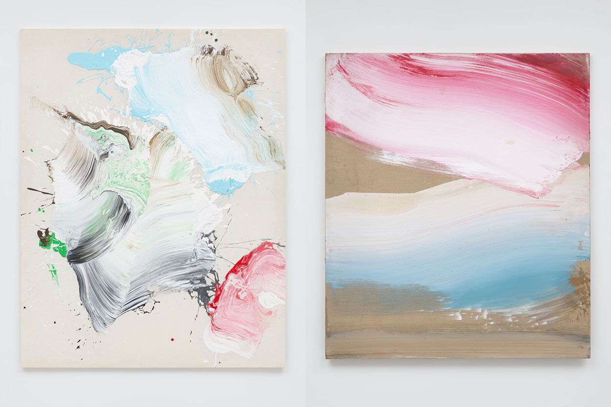 Left: Ed Clark, Untitled, 2011, Acrylic on canvas, 205.7 x 160 cm, Photo: Tom Powel Imaging, © Ed Clark, Courtesy the artist and Hauser & Wirth. Right: Ed Clark, Untitled, 2005, Acrylic on canvas, 177.5 x 153 x 2.5 cm, Photo: Tom Powel Imaging, © Ed Clark, Courtesy the artist and Hauser & Wirth