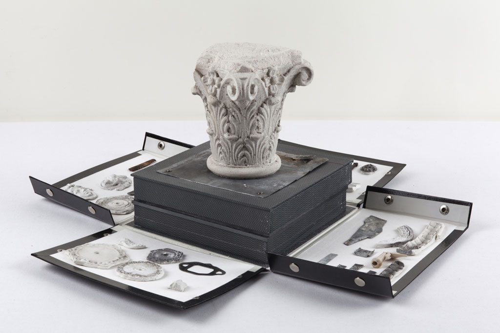Ricardo Brey, Oblivion, 2010/12, Fabric, ceramics, metal, stone, lead, two boxes, glass, chalk, Dimensions variable, © Ricardo Brey, Courtesy the artist and Alexander Gray Associates