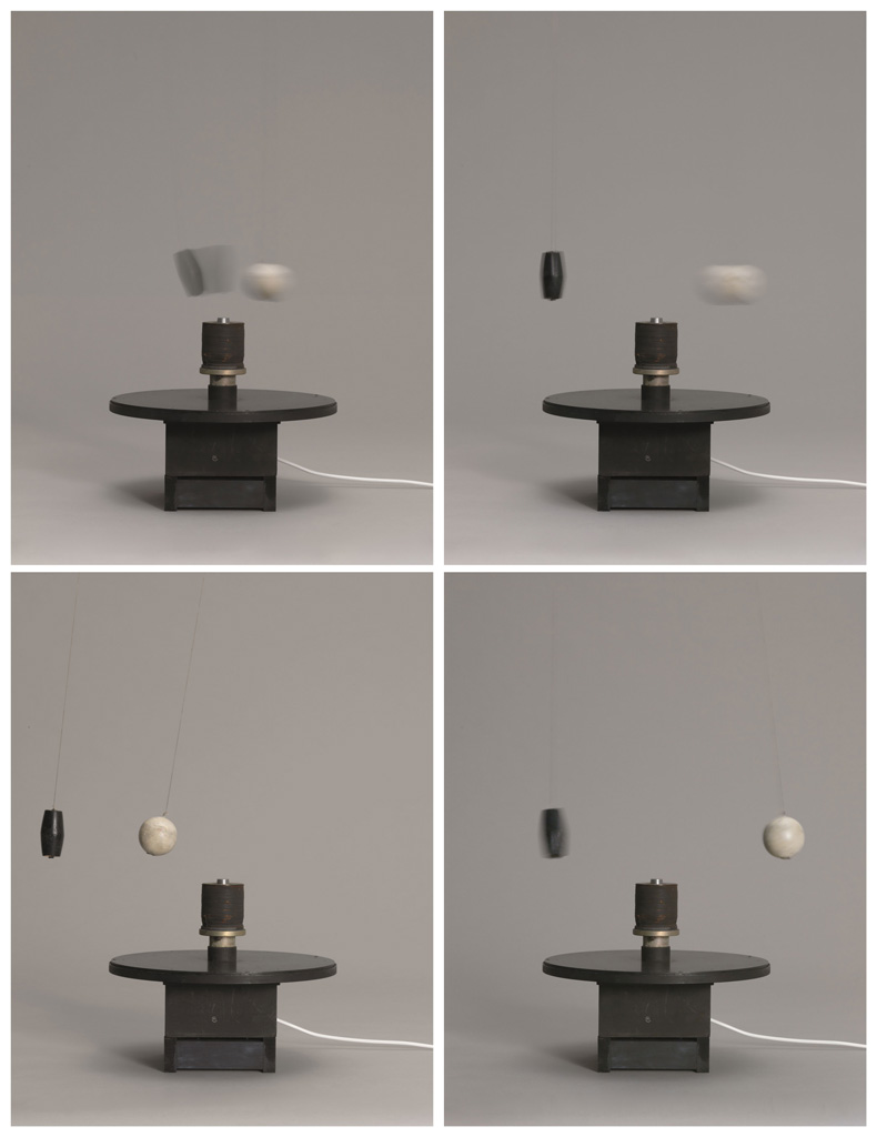 Takis, Magnetic Ballet / Ballet Magnétique 1961, Cork, electromagnet, magnet, nylon thread, steel, wood Tate, © ADAGP, Paris and DACS, London 2019